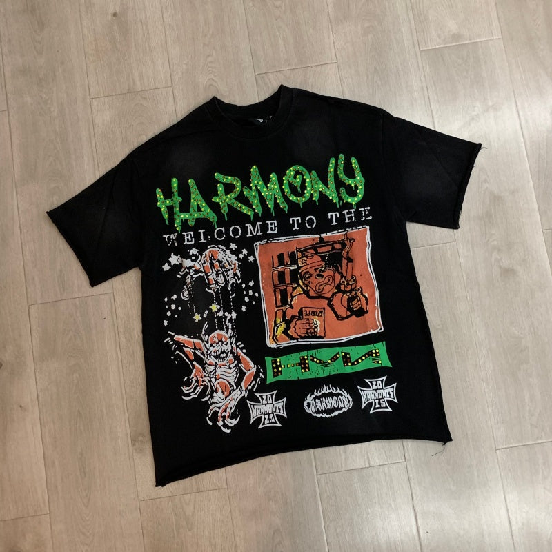 HARMONY T Shirts Street tide brand hot diamond washing water is old