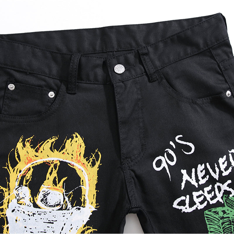 Mens Fashion Jeans Skull Flame 5646#