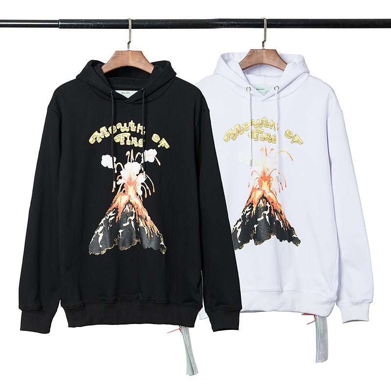 OW  hoodie New volcanic eruption personalized print casual loose hoodie