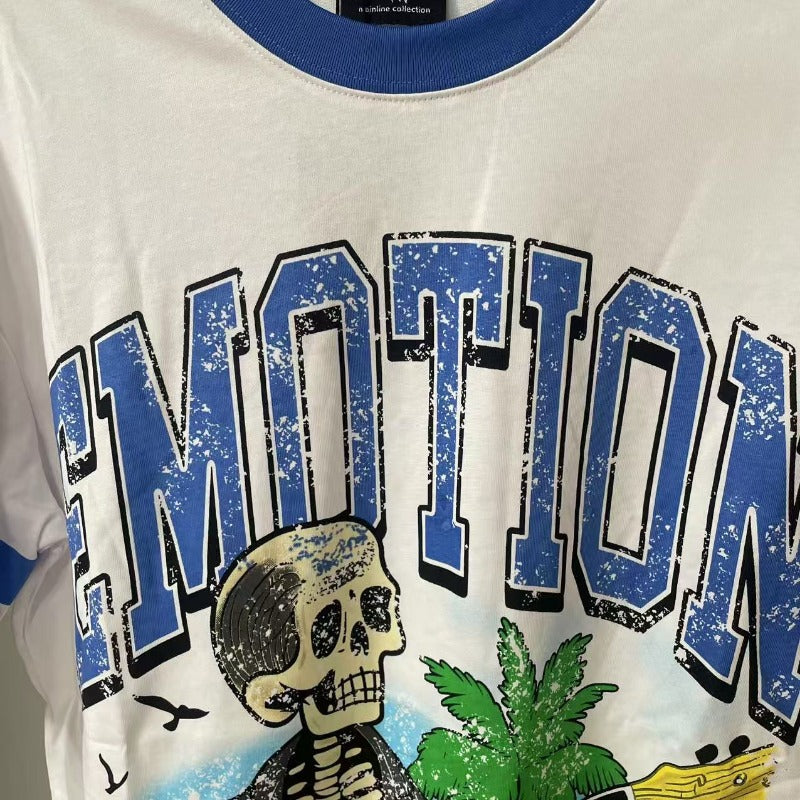 Mixed Emotion T-Shirt Skull Print Hip Hop Short Sleeve T-Shirt