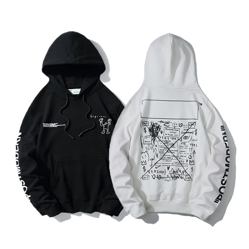 OW  hoodie spoof robot graffiti arrow cotton pullover hooded