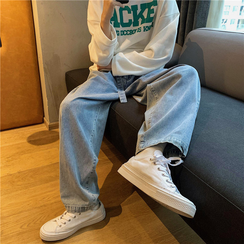 Men Jeans Loose and Simple Straight-Leg Pants