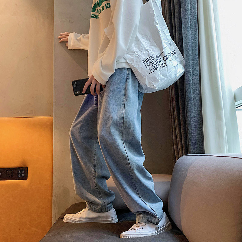 Men Jeans Loose and Simple Straight-Leg Pants
