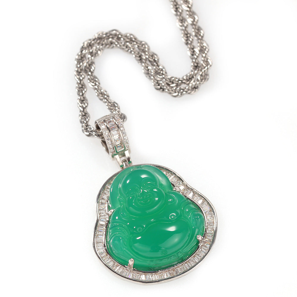 Jewelry Hip Hop Necklace Chalcedony Maitreya Buddha Zircon Pendant Far East Jesus Pieces Royalty
