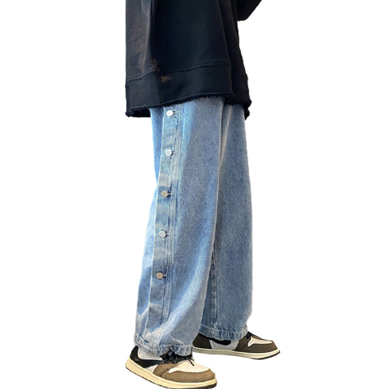 Men Jeans Casual Wide-Leg Pants Loose Breasted Trousers