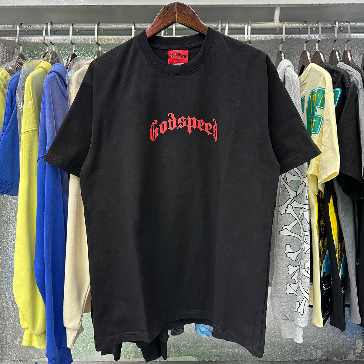 Godspeed T Shirts Skull Rose Clock Plate Double Yarn Cotton Casual Short Sleeve Men and Women