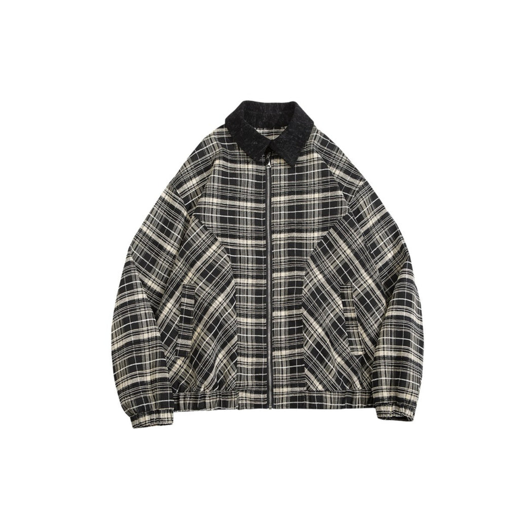 Unisex Jacket Vintage Plaid Coat Men's and Women's Loose Cargo Jacket