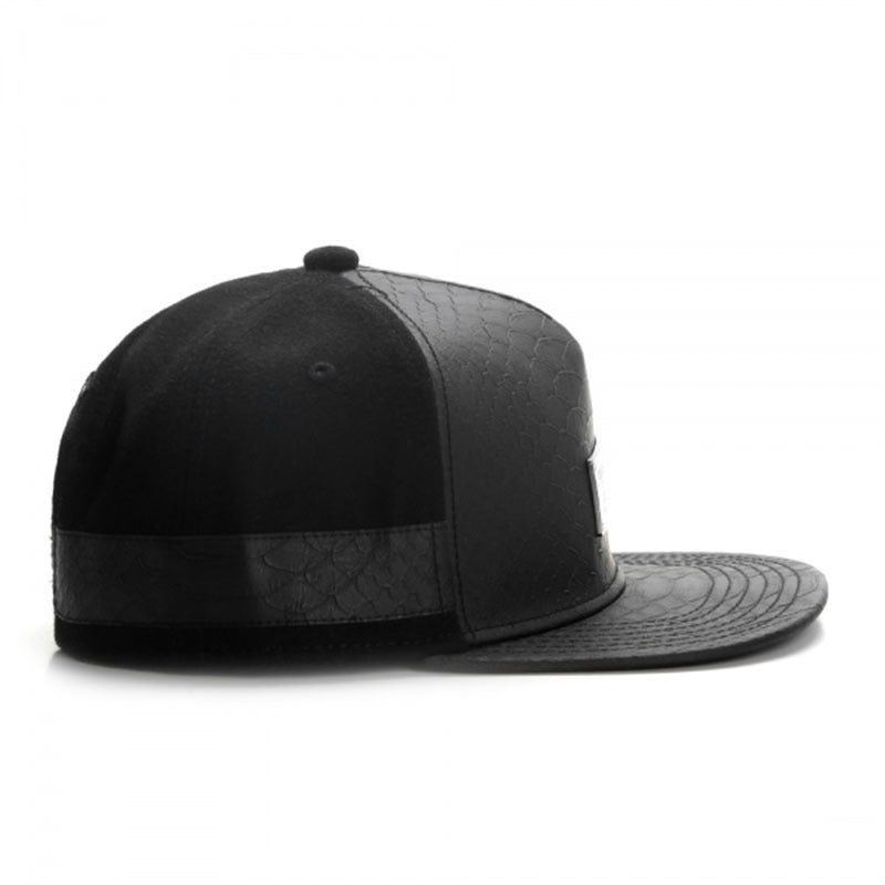 Trendy flat brimmed snapback hats leather iron logo