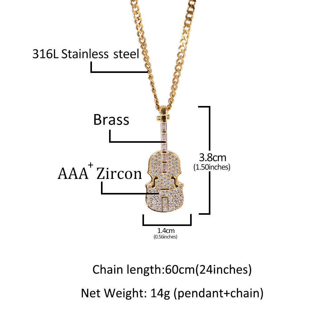 Jewelry Copper Zircon Violin Pendant Necklace Spectrum