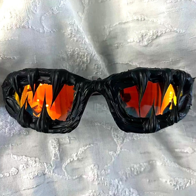 Trendy punk glasses shark teeth glue