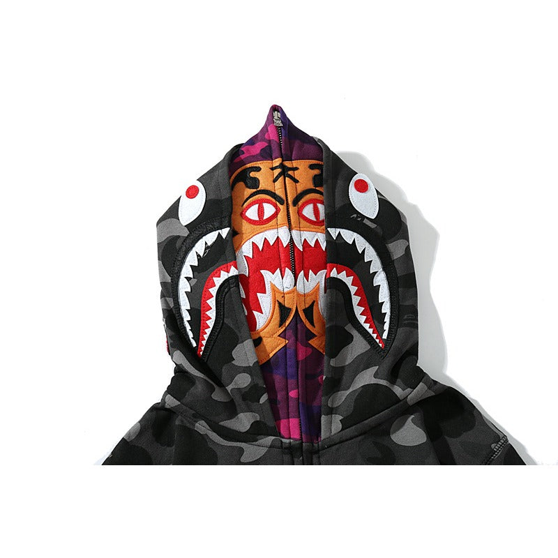 Bathing Ape Hoodie Camouflage Shark Tiger Head Double Hat Sweater