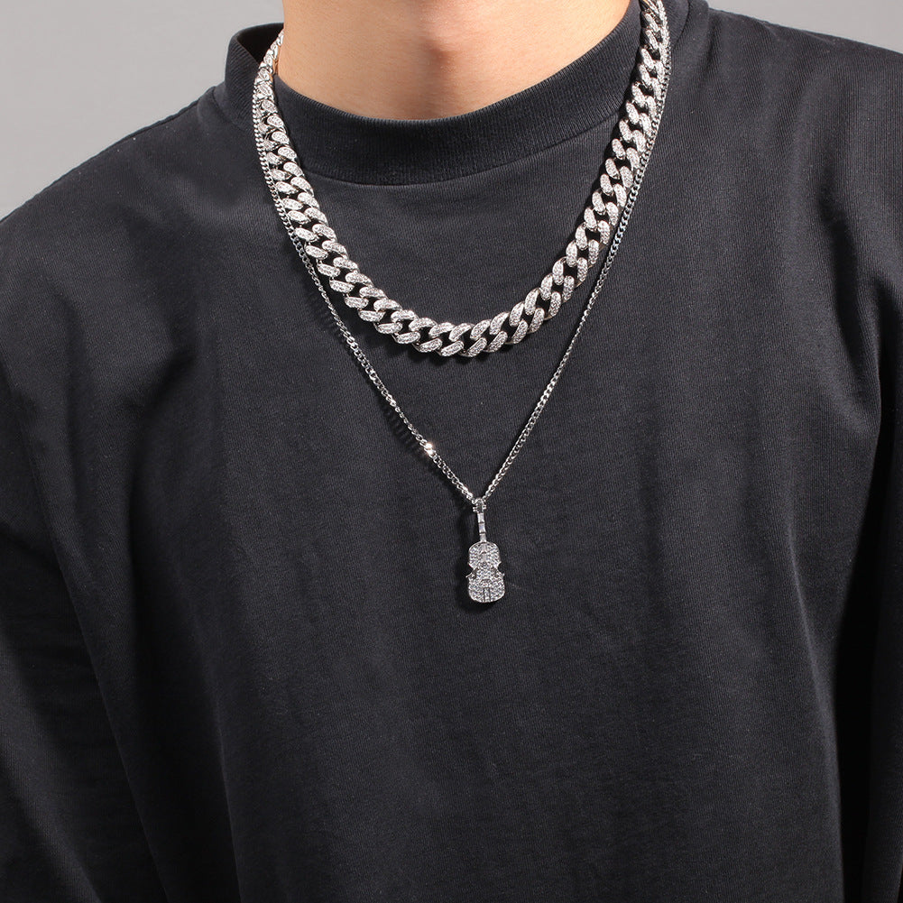 Jewelry Copper Zircon Violin Pendant Necklace Spectrum