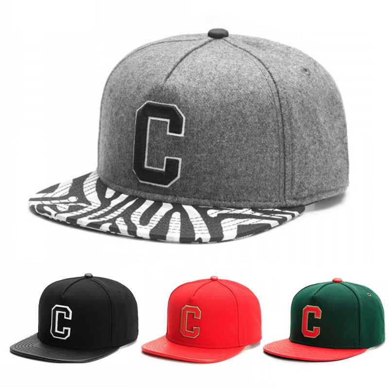 Trendy flat brimmed snapback hats letterc spring summer sun hat