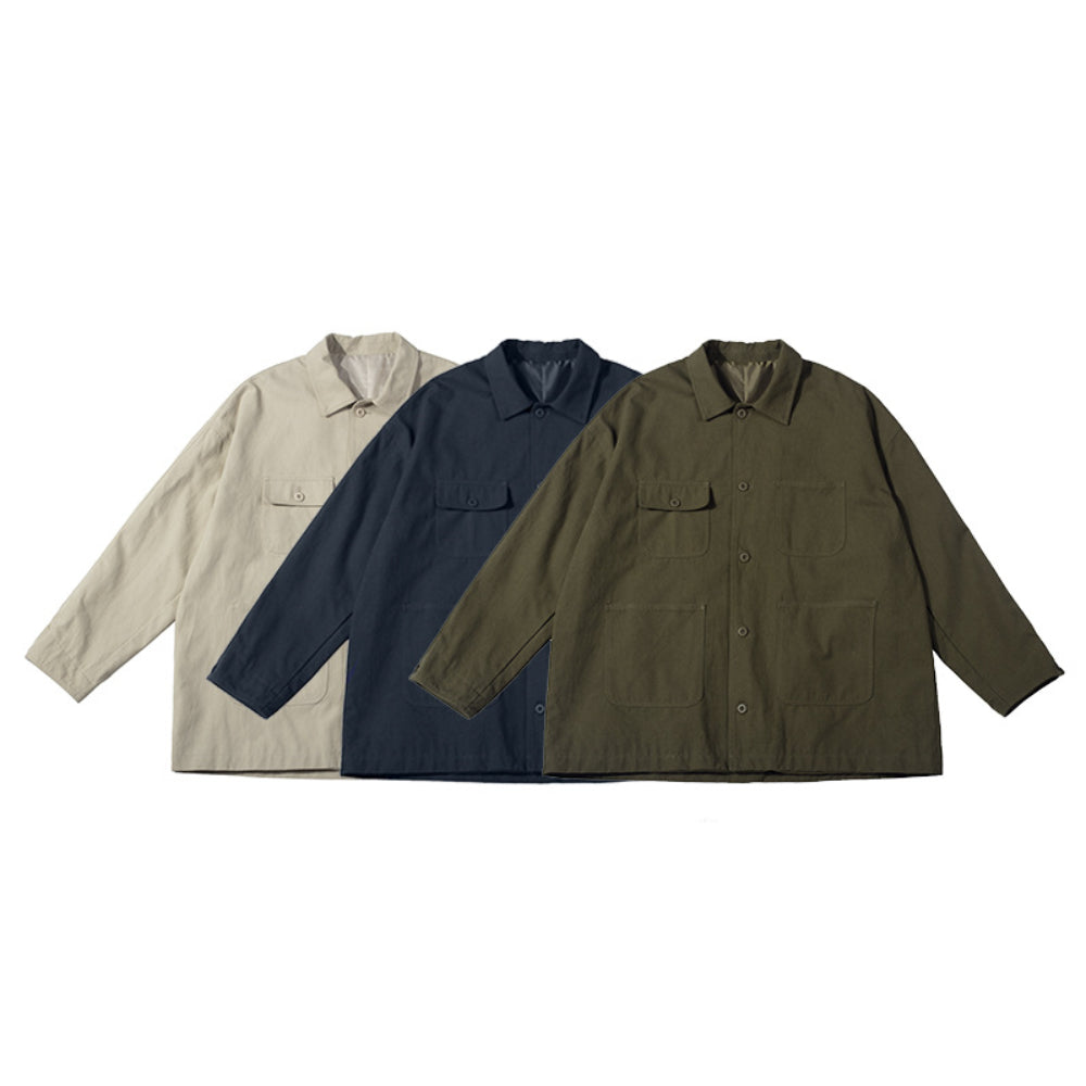 Unisex Jacket Vintage Workwear with Pocket Jacket Men Baggy Coat