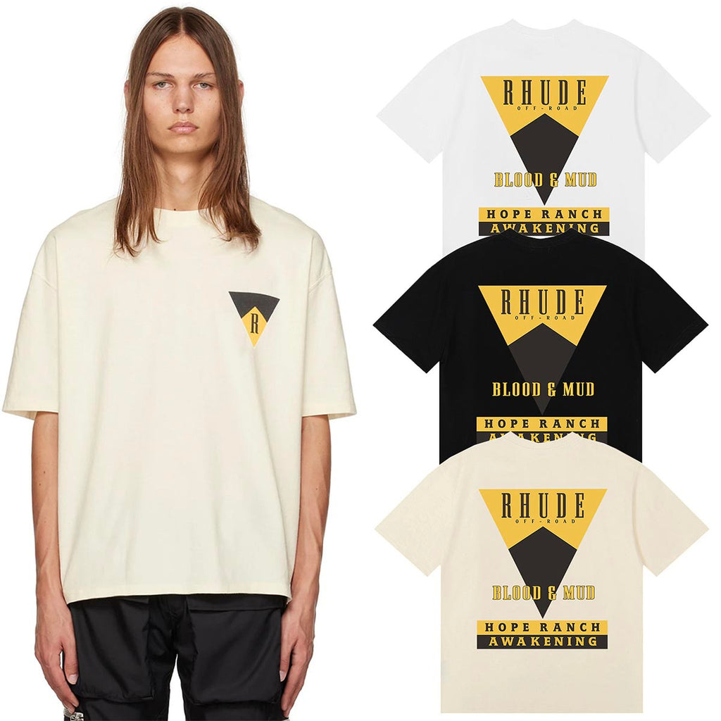 Rhude T Shirts Inverted Triangle Printing Cotton Casual Short Sleeve Men and Women
