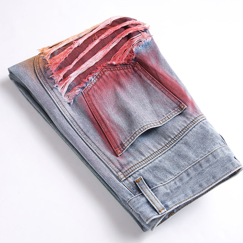 Mens Fashion Jeans Colorful Destructive Ribbons 5715#