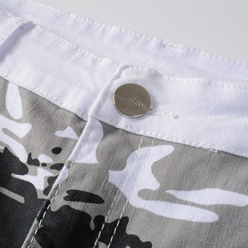 Mens Fashion Jeans White camouflage 5602#