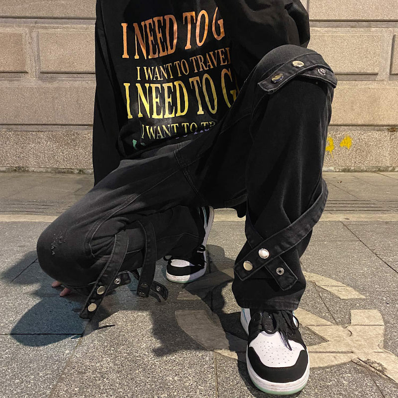 Men Jeans Autumn Retro Baggy Straight Trousers