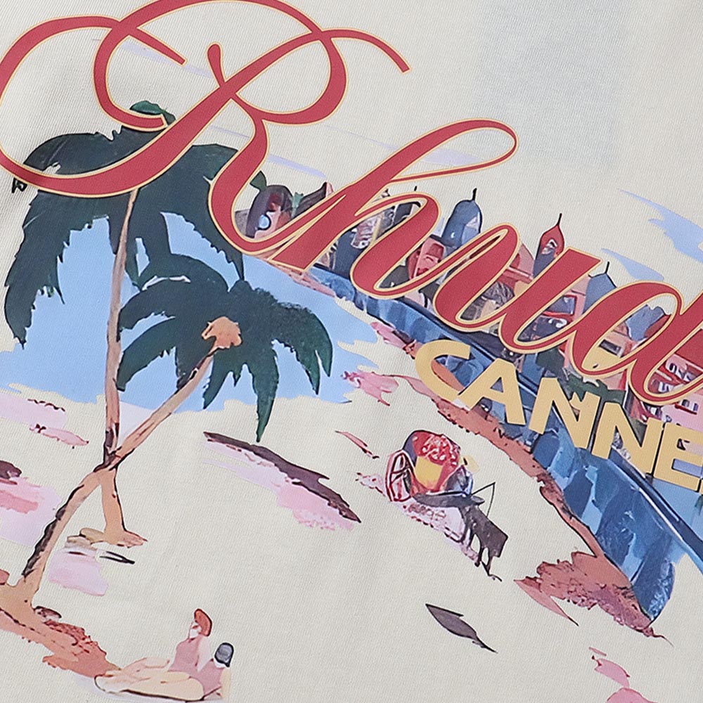 Rhude T Shirts Cannes Beach Coconut Printing Cotton Casual Short Sleeves Men and Women