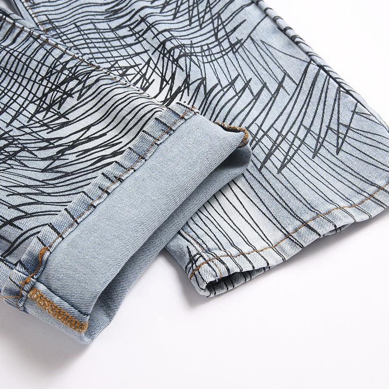 Mens Fashion Jeans Cross-line wide-leg pants 5718#