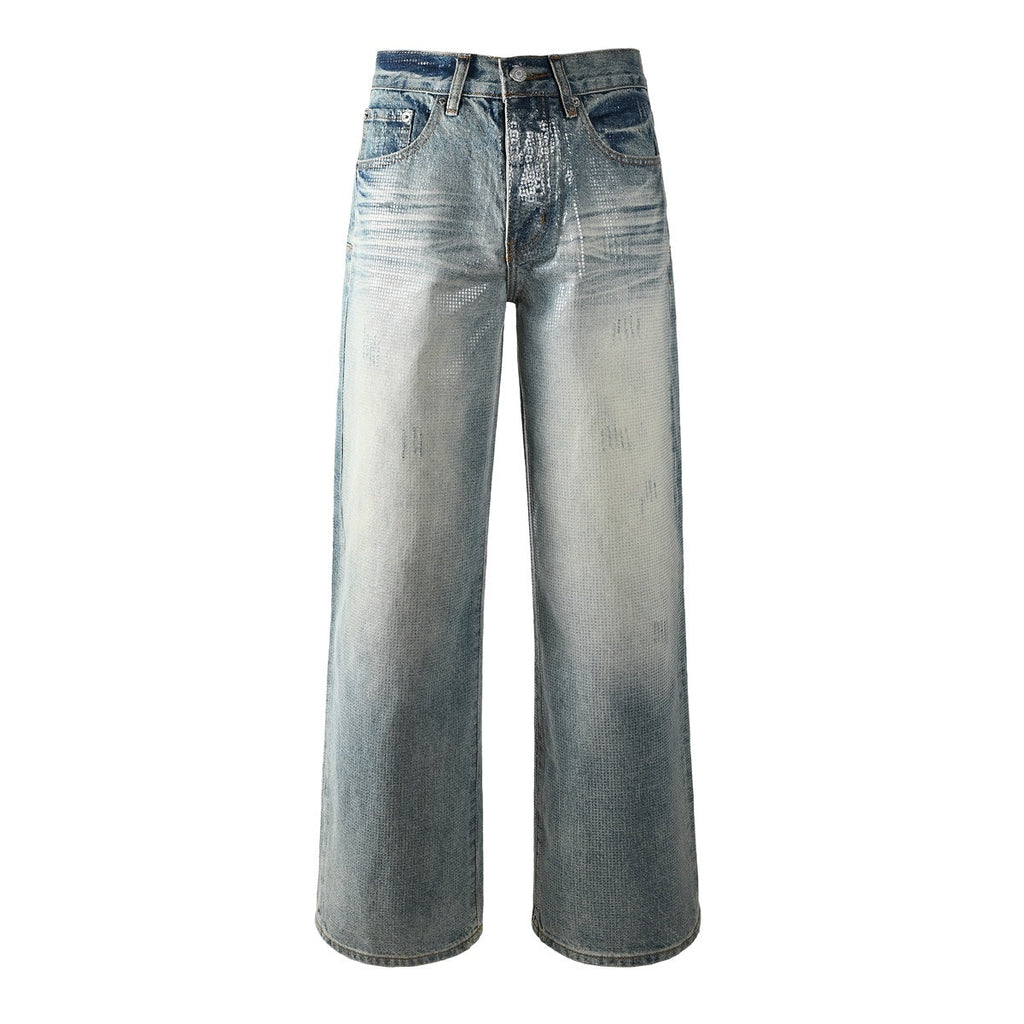 Mens trendy purple jeans, 100% cotton Jeans Rhinestones #103