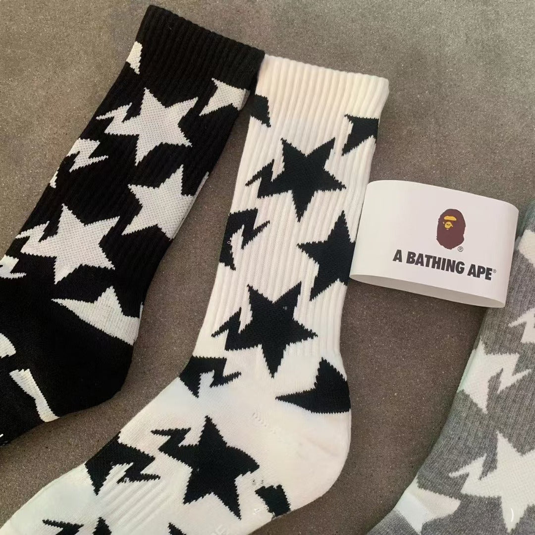 Bathing Ape Bape Socks Ape Head Star Striped Sports Socks Sweat Casual