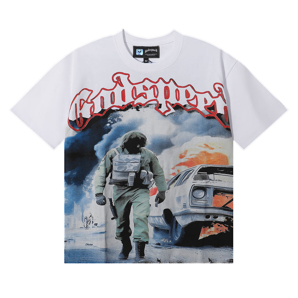 Godspeed t Shirts Fire Car Printing Cotton Casual Short Sleeves Men and Women