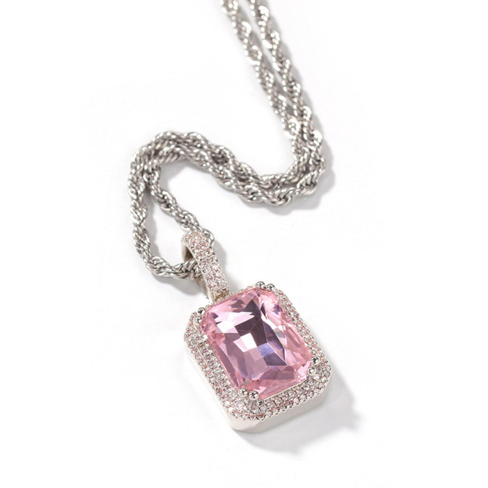 Jewelry Colored Square Solid Vintage Pendant Necklace with Diamonds ins Royalty Jesus Pieces Spectrum