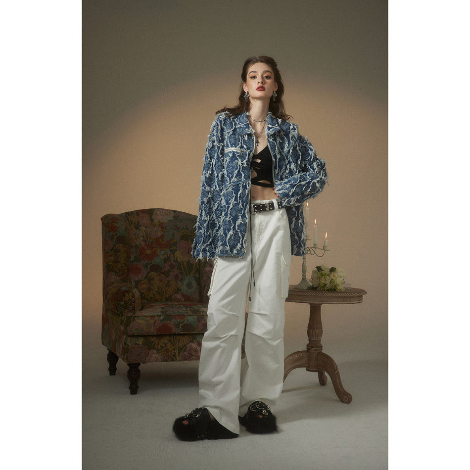Unisex Jacket Retro Workwear Denim Jacket Loose Spring and Autumn Coat