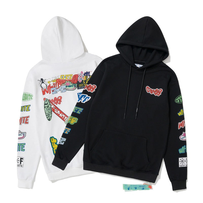 OW  hoodie Slogan Cartoon Arrow Pattern Pullover Hood