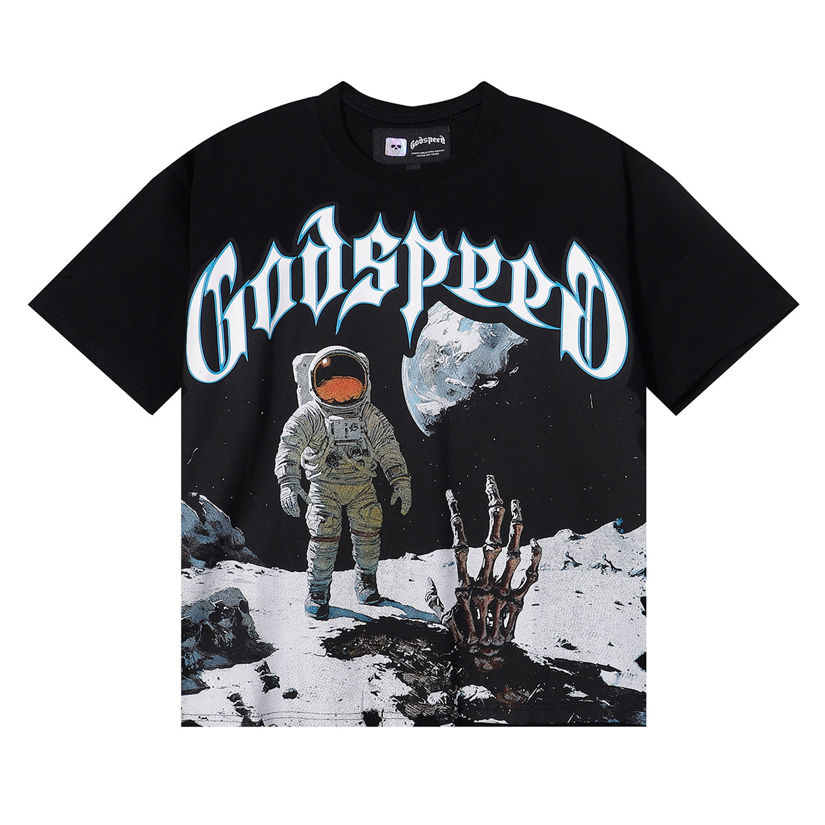 Godspeed T Shirts Astronaut Moon Landing Print Cotton Casual Short Sleeve Men and Women