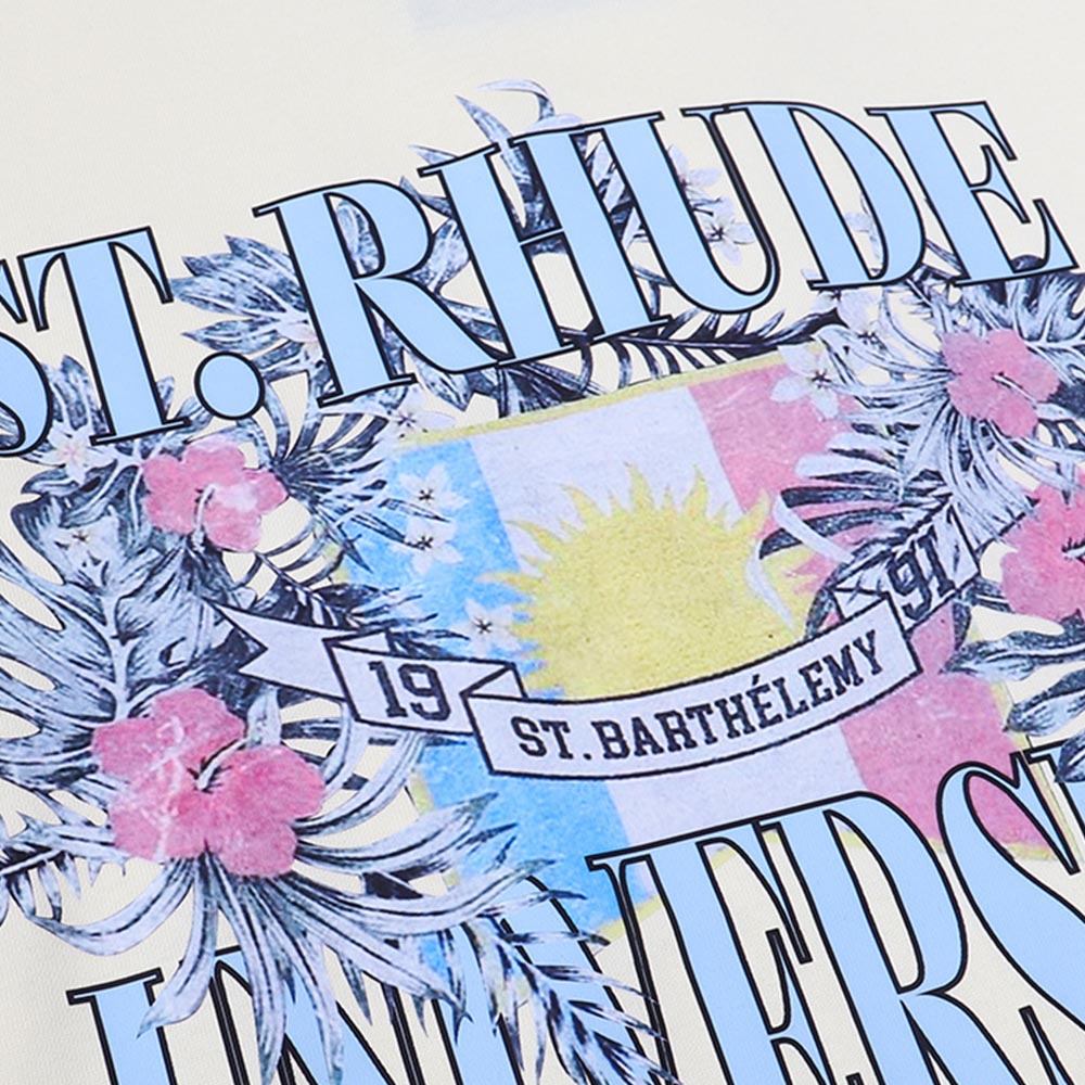Rhude T Shirts Flag Floral Print Cotton Casual Loose Short Sleeve Men and Women