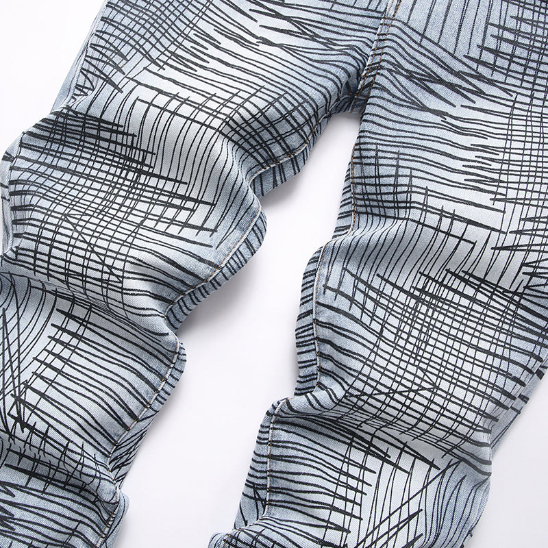 Mens Fashion Jeans Cross-line wide-leg pants 5718#