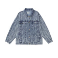 Unisex Jacket Wavy Jacquard Denim Jacket Men's and Women's Turn-down Collar Coat Denim Jacket