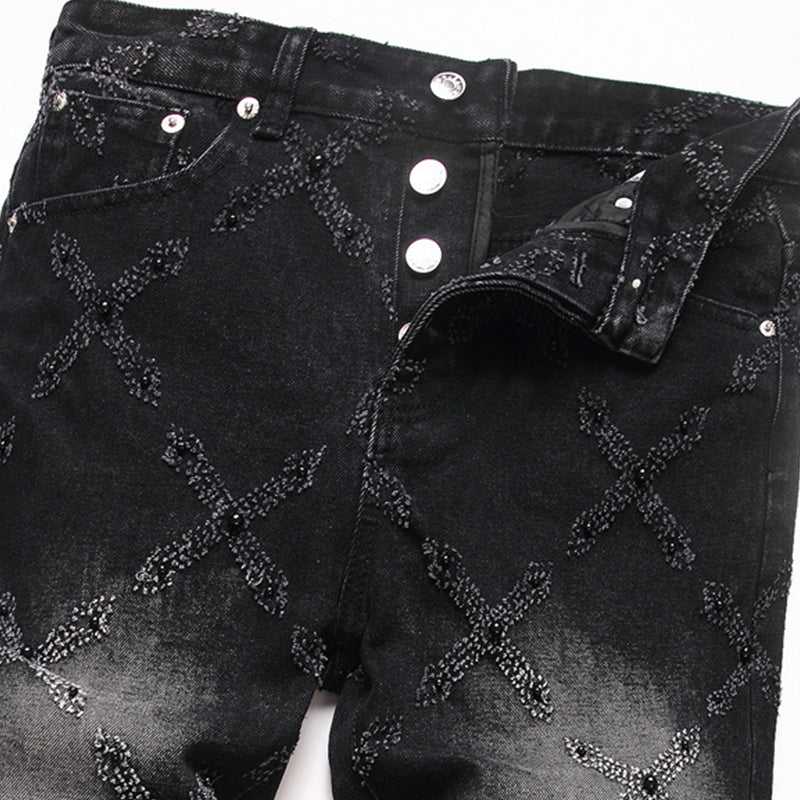 Mens Fashion Jeans Chain embroidery S8261#