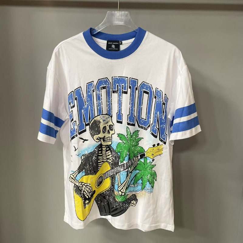 Mixed Emotion T-Shirt Skull Print Hip Hop Short Sleeve T-Shirt