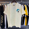 Rhude T Shirts Blue Sunset Print Cotton Casual Short Sleeve Men and Women