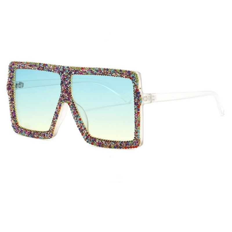 Trendy punk glasses diamond-encrusted large square frame sun protection