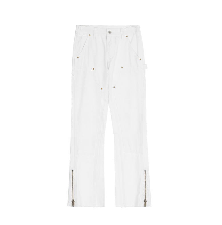 Men Jeans Zipper Slit Slightly Flared Casual Pants Loose Cargo Pants