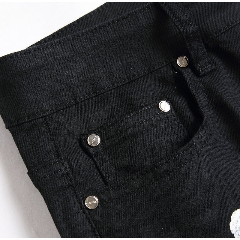 Mens Fashion Jeans White cotton flower 1322#