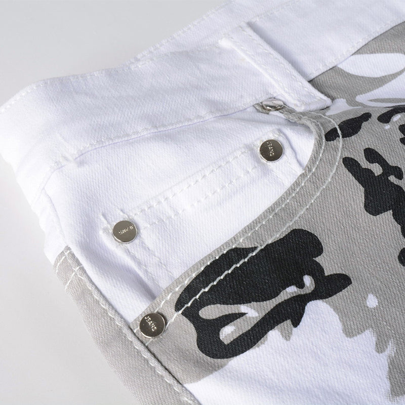 Mens Fashion Jeans White camouflage 5602#