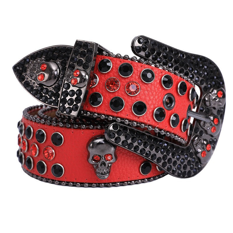 Hip-hop punk rhinestone belt y2k skull