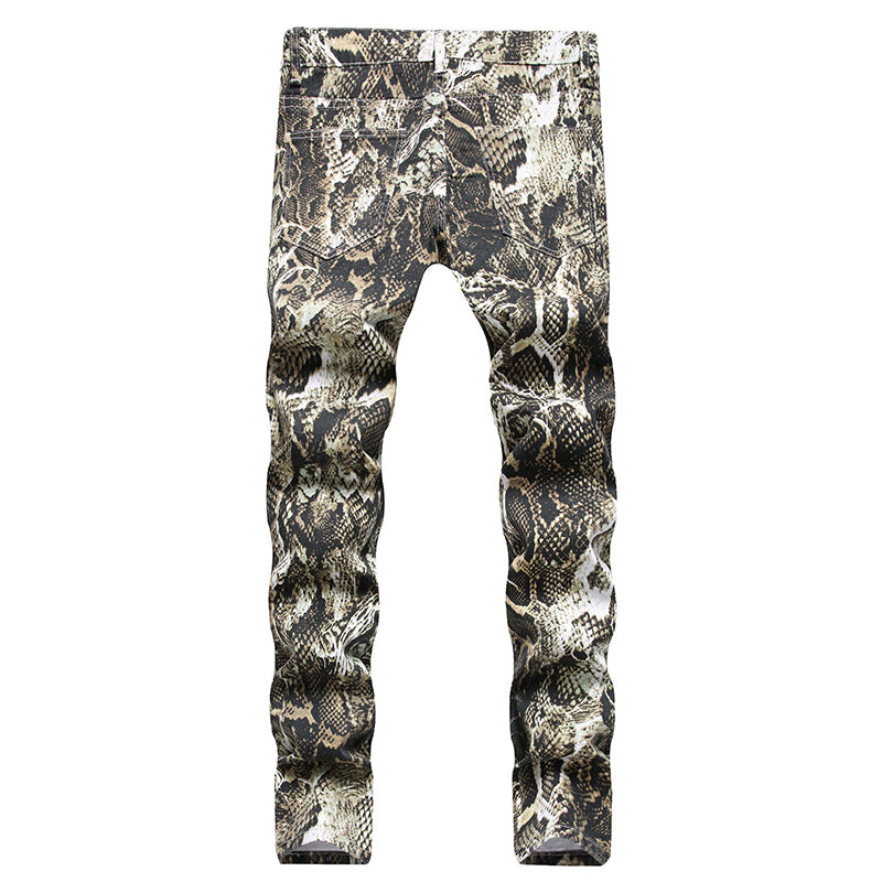 Mens Fashion Jeans Wrinkled snake pattern 583#