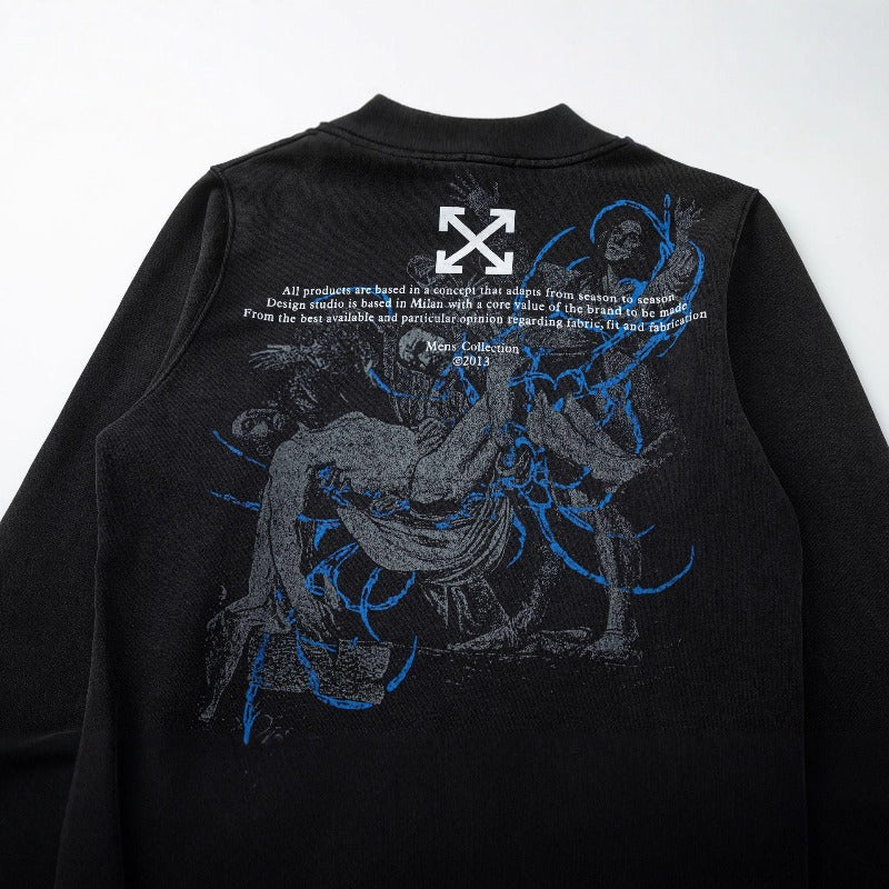 OW hoodie pocket letter portrait pattern pullover