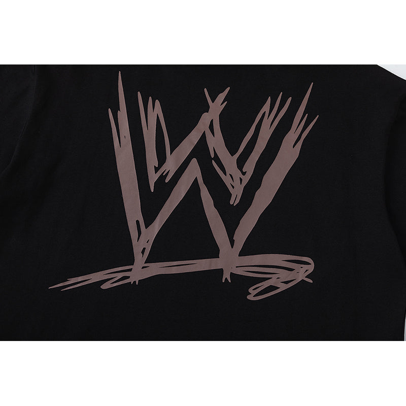 Travis Scott T Shirts x WWE joint model flame skull letter SAGE THE STAGE letter print retro short-sleeved T-shirt