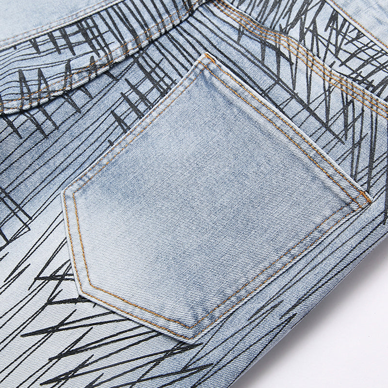 Mens Fashion Jeans Cross-line wide-leg pants 5718#