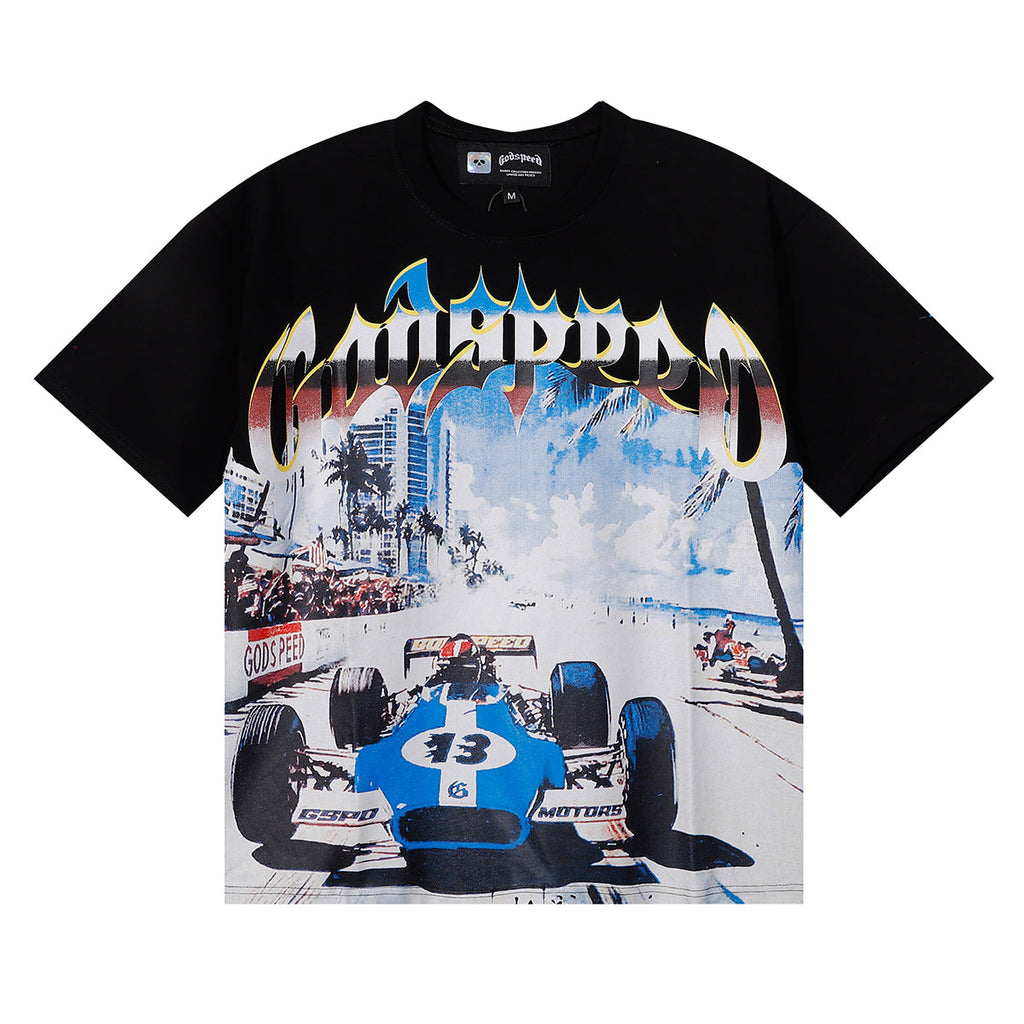 Godspeed T Shirts Beach Road Racing Printed Cotton Casual Short Sleeves Men and Women