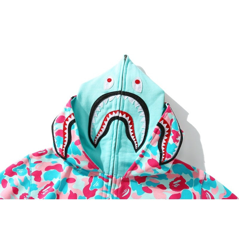 Bathing Ape Hoodie Miami Two-Hat Cardigan Zipper Fall/Winter Velvet Shark