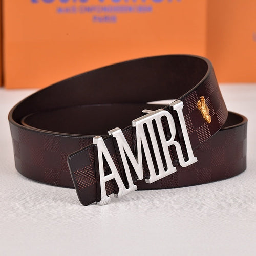 Amiri Belt dark brown Plaid pattern Golden deer logo