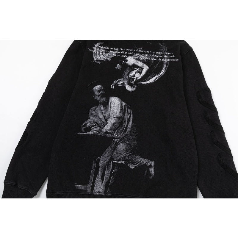 OW  hoodie Black and white portrait oil painting pattern hooded